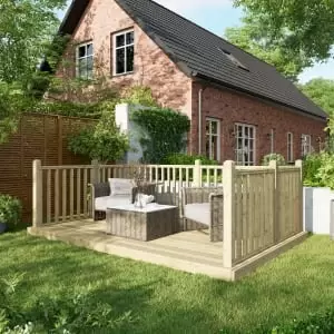 Image of Power 8 x 12ft Timber Decking Kit With Handrails On 3 Sides - Garden & Outdoor