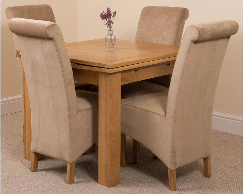 Image of Thats Furniture Richmond 90-150cm Oak Extending Dining Table & 4 Montana Fabric Chairs in Beige Beige Unisex