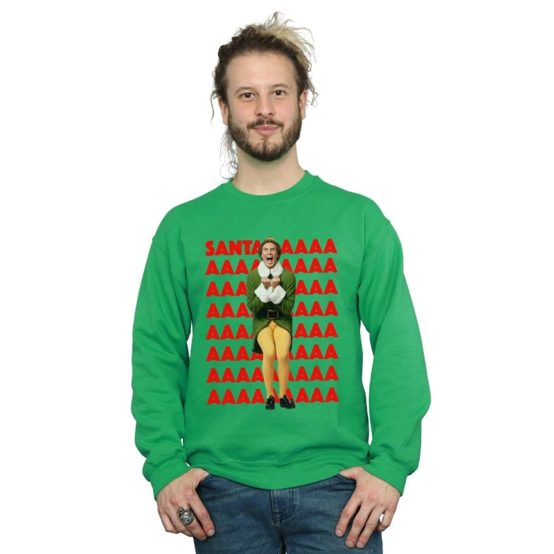 Image of Elf Elf Men Buddy Santa Scream Sweatshirt in Green Size: Small Green S Male 5057736053331