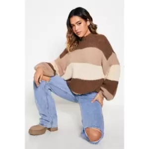 Image of I Saw It First Multi Stripe Cosy Oversized Turtle Neck Jumper - Brown