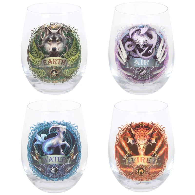 Image of KDMD Set of 4 Elemental Stemless Wine Glasses Multi