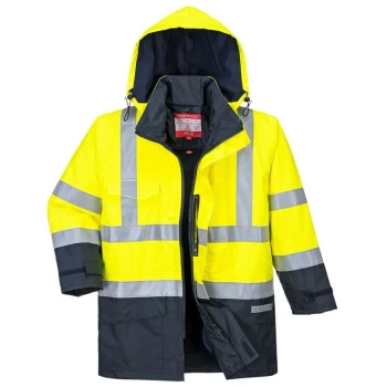 Image of Portwest - S779YNRM - sz M Bizflame Rain Hi-Vis Multi-Protection Jacket - Yellow/Navy