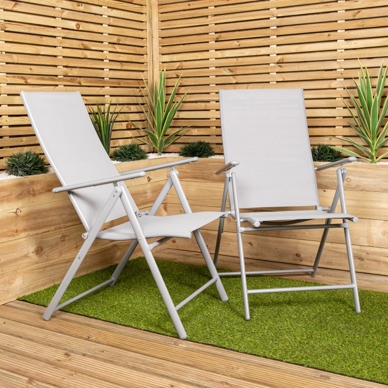 Image of Set of 2 Outdoor Garden Patio Multi Position Reclining Folding Chair in Grey