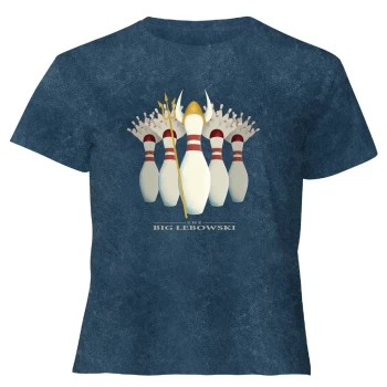 Image of The Big Lebowski Pin Girls - Womens Cropped T-Shirt - Navy Acid Wash - S - Navy Acid Wash