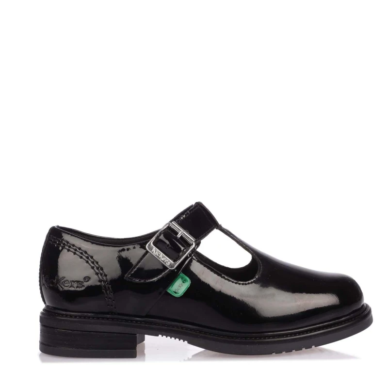 Image of Kickers Childrens Lach T Bar Patent Shoe Black female UK 1