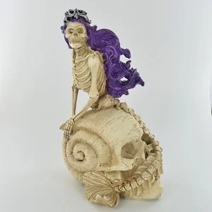 Image of Mermaid Skeleton on Skull Shell Figurine