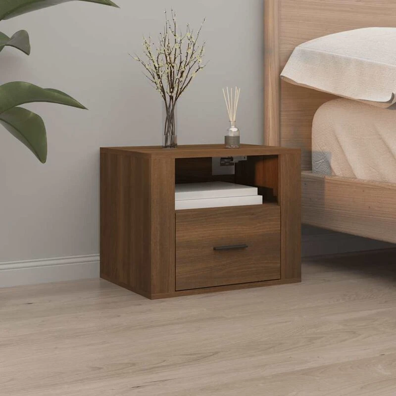 Image of Vidaxl Wall-mounted Bedside Cabinet Brown Oak 50X36X40 Cm, Brown 816894