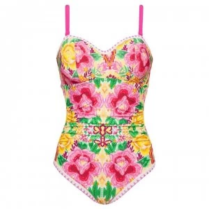 Image of Figleaves Underwired Bandeau Swimsuit - YELLOW FLORAL