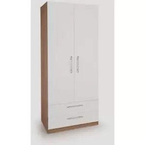 Image of Hyde Oak & White Bedroom Furniture Range - 2 Door 2 Drawer Wardrobe