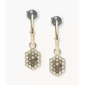 Image of Fossil Womens Val Holiday Sparkles Black Mother-Of-Pearl Hoop Earring - Gold