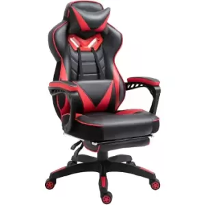 Image of Gaming Chair Ergonomic Reclining Manual Footrest Wheels Stylish Red - Red - Vinsetto
