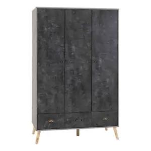 Image of Seconique Nordic 3 Door 3 Drawer Wardrobe - Grey/Charcoal Concrete Effect