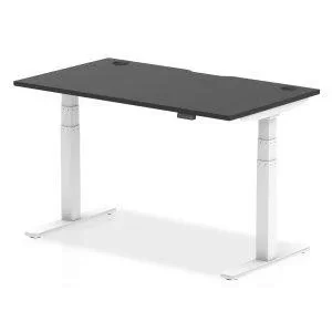 Image of Air Black Series 1400 x 800mm Height Adjustable Desk Black Top with Cable Ports White Leg