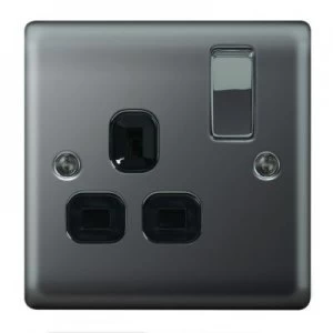 Image of Wickes 13A Raised Plate Single Switched Socket - Black Nickel