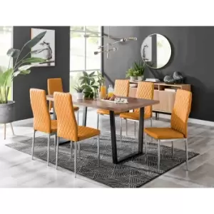 Image of Furniture Box Kylo Brown Wood Effect Dining Table and 6 Mustard Milan Chrome Leg Chairs