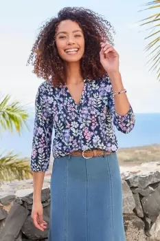 Image of 3/4 Sleeve Bubble Hem Print Jersey Top