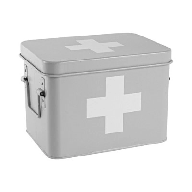 Image of Harbour Housewares First Aid Box - 23Cm - Grey - Vintage Metal Storage Canister Tin Kitchen Home Storage Box