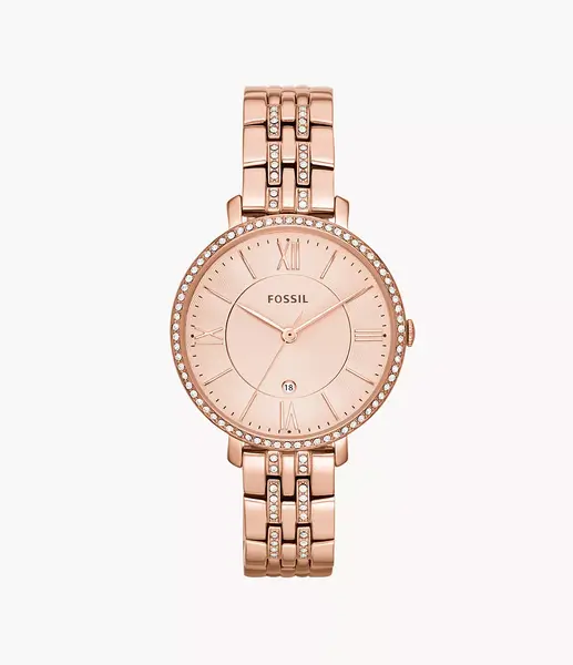 Image of Fossil Womens Jacqueline Three-Hand Rose Gold-Tone Stainless Steel Watch