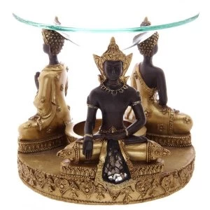 Image of Gold and Brown Thai Buddha Oil Burner with Dish