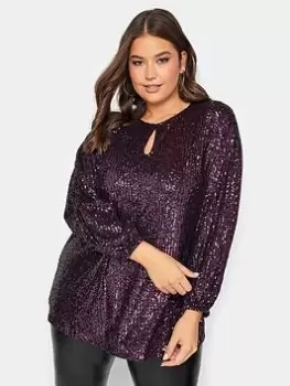 Image of Yours Sequin Keyhole Bellow Sleeve, Purple, Size 26-28, Women
