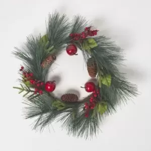 Image of Homescapes - Red Apple and Berries Christmas Wreath - Green & Red