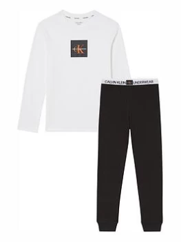 Image of Calvin Klein Boys Long Sleeve Pj Set - White/black, White/Black, Size 10-12 Years