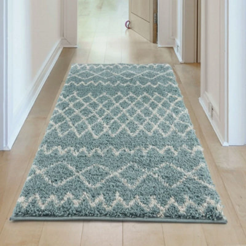 Image of The Rugs Moroccan Duck Egg Blue Shaggy Living Room Rug 950