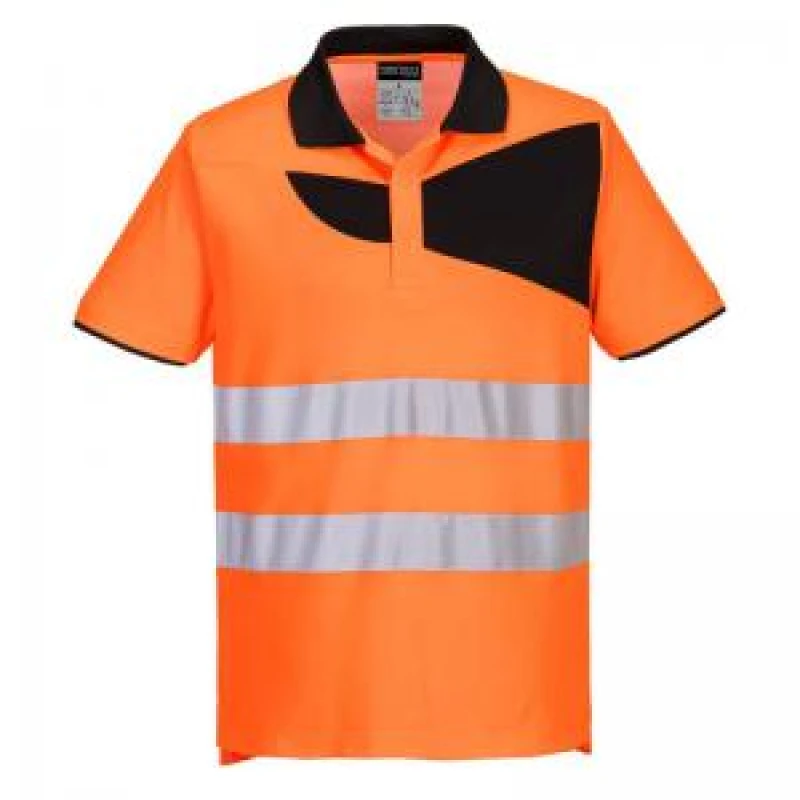 Image of Portwest PW2 Cotton Comfort Hi Vis Polo Shirt PW212OBRS Colour: Orange / Black
