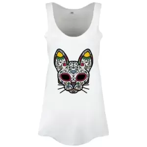 Image of Grindstore Womens/Ladies Sugar Skull Kitten Vest Top (M) (White)