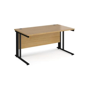 Image of Office Desk 1400mm Rectangular Desk With Cable Managed Leg Oak Tops With Black Frames 800mm Depth Maestro 25