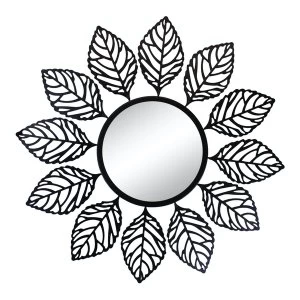 Image of Black Metal Leaf Design Accent Mirror