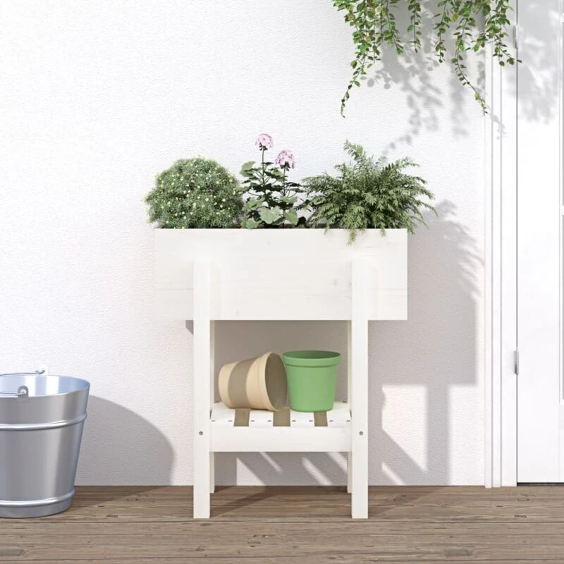 Image of vidaXL Garden Planter White 62x30x69cm Solid Wood Pine, White 825234