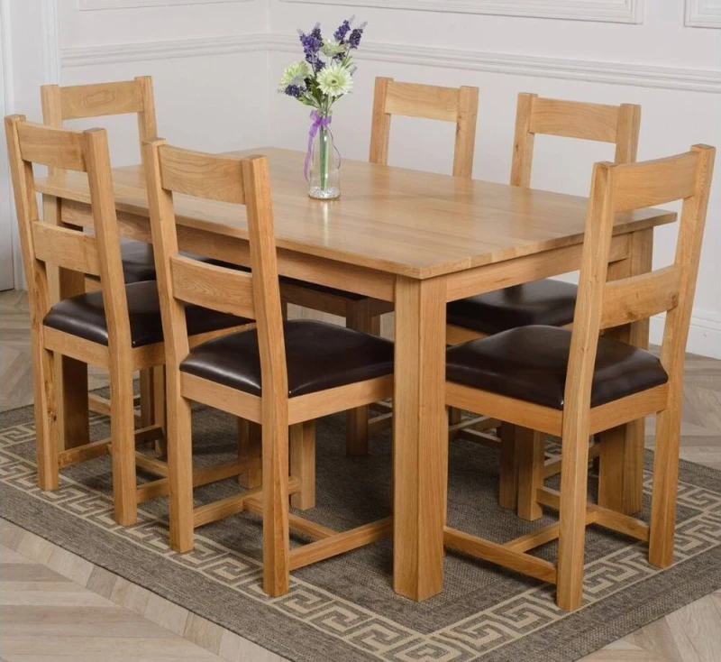Image of Thats Furniture Oslo 150 x 90cm Medium Oak Dining Table & 6 Lincoln Chairs in Brown Brown Unisex 150 x 90 cm