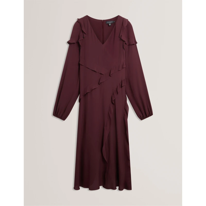 Image of Ted Baker Womens Long-Sleeve Midi Tea Dress Oxblood female 8 (XS)