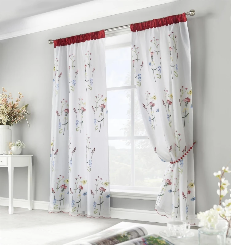Image of Luxury Living Spring Embroidered Voile Curtains Size: 145cm width x 229cm drop Multicolor Unisex 145cm width x 229cm drop