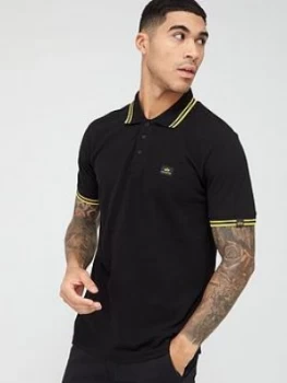 Image of Alpha Industries Twin Stripe Neon Tipping Polo Shirt - Black