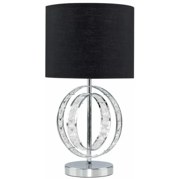 Image of Modern Acrylic Jewel Double Hoop Table Lamp with a Cotton Light Shade - Black