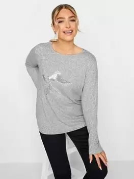 Image of M&Co Grey Sequin Star Jumper, Grey, Size 20, Women