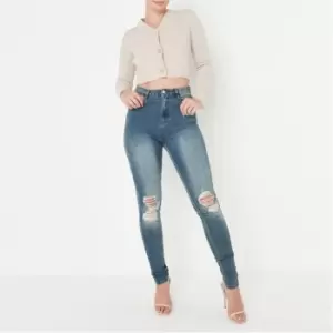 Image of Missguided Tall Sinner Distress Knee Cut Jean - Blue