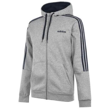 Image of adidas Essentials Fleece 3-Stripes Full-Zip Hoodie Mens - MedGrey/Navy