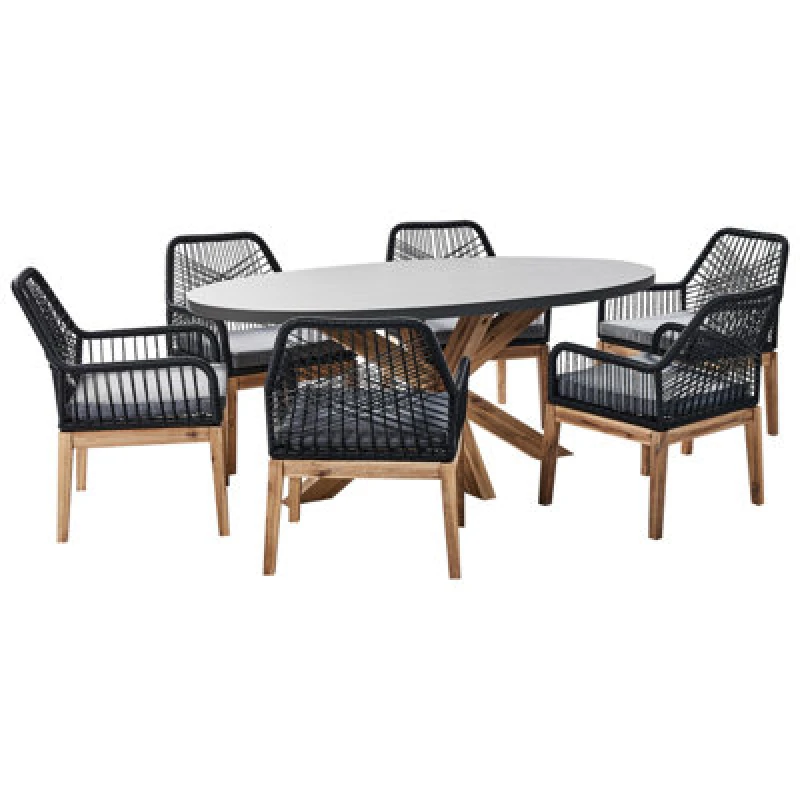 Image of Beliani Garden Dining Set 6 Seater Oristano With Cushions Concrete Black