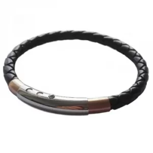 Image of Fred Bennett Rose Gold Plated Steel Black Leather Bracelet B4687
