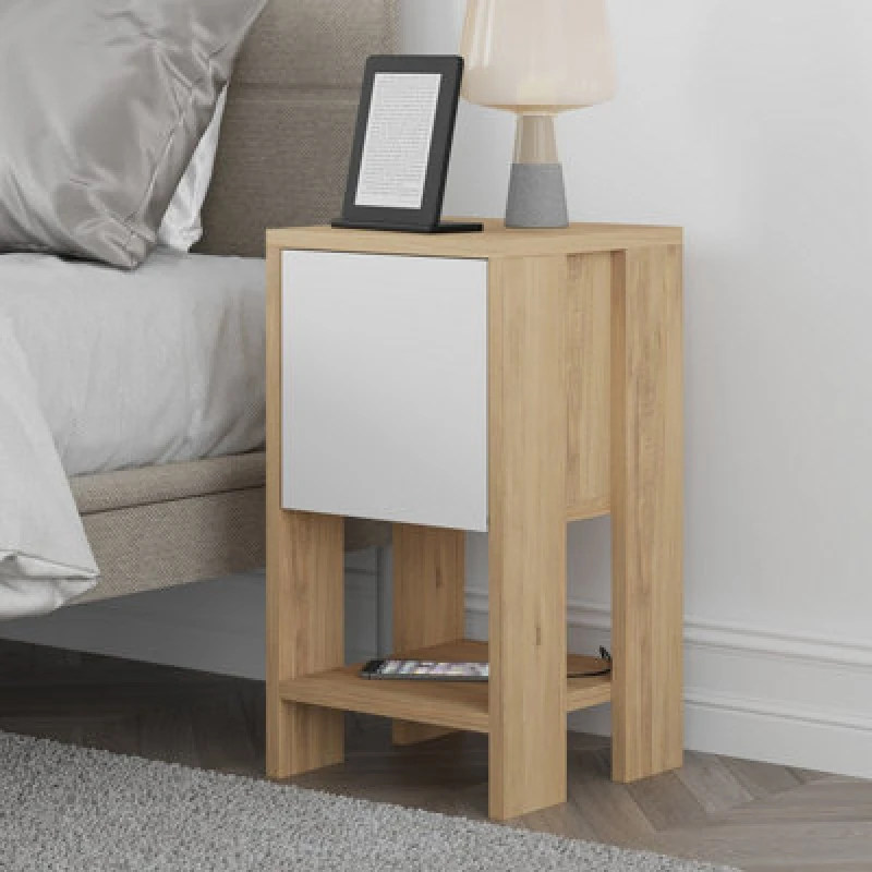 Image of Decortie Bedside Table 30X30X55Cm Particleboard Oak, White, Multi 8680812199547
