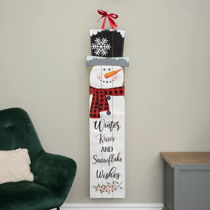 Image of 1.2m Battery Operated Light up Hanging Christmas Snowman Fabric Banner with LEDs