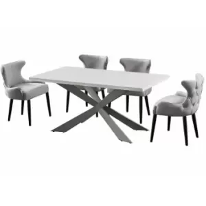 Image of Life Interiors - 5 Pieces Oxford Duke Dining Set - a White Rectangular Dining Table and Set of 4 Light Grey Dining Chairs - Light Grey