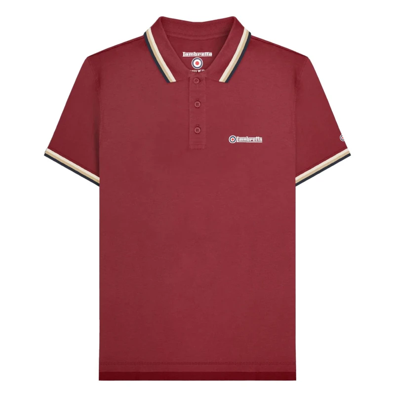 Image of Lambretta Lambretta Men Triple Tipped Polo Shirt in Burgundy Size: 3X-Large Burgundy XXXL Male 5063703659680