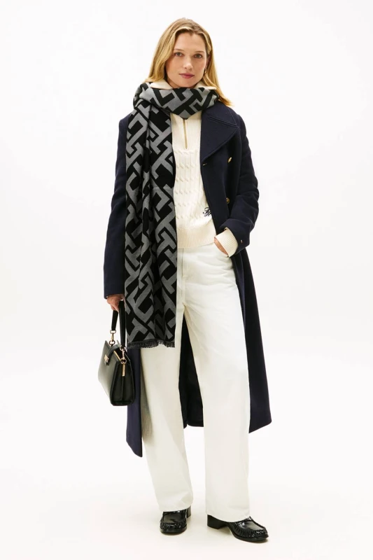 Image of Tommy Hilfiger Womens TH Monogram Heavy Scarf in Grey Grey Female One Size