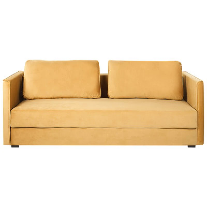 Image of Beliani Sofa Bed 3 Seater Eksjo Velvet Mustard With Storage