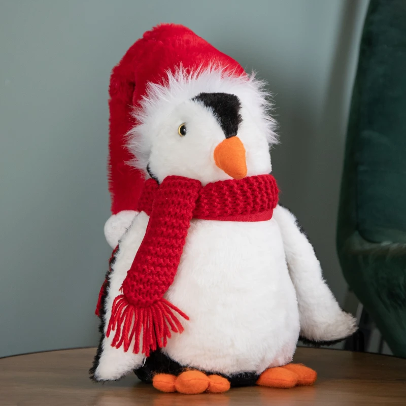Image of 30cm Soft Cuddly Puppa Penguin Christmas Decoration with Santa Hat