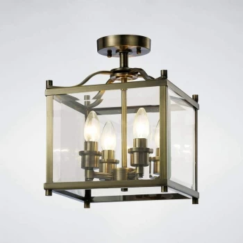 Image of Aston semi-ceiling light 4 bulbs antique brass / glass